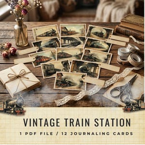 Vintage Train Station Journal Cards, Steam Engine Ephemera, Junk Journal Kit (PDF Download)