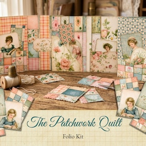 Può includere: Un kit folio intitolato The Patchwork Quilt con motivi floreali e a scacchi in tenui tonalità pastello. Il kit include diversi pannelli di carta piegati, piccole carte quadrate con illustrazioni di persone, un rocchetto di filo e un ditale.