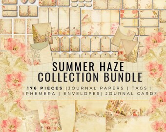 Summer Haze Junk Journal Kit, Vintage Floral Papers, Ephemera, Tags, Envelopes (Digital Download)