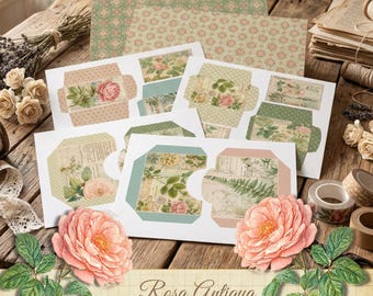 Opbergvakken voor tijdschriften, roos, ephemera, afdrukbare enveloppen, shabby chic Victoriaanse pdf