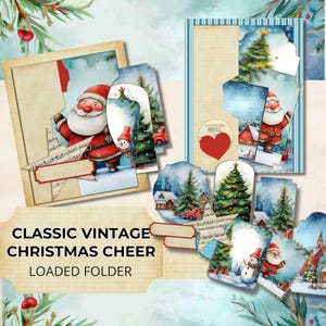 May include: A collection of vintage Christmas-themed paper ephemera. The images include Santa Claus, snowmen, Christmas trees, and winter scenes. The text reads "CLASSIC VINTAGE CHRISTMAS CHEER LOADED FOLDER."