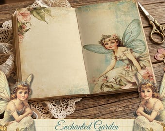 Zestaw papieru do dziennika, strony w stylu vintage garden, neutralny beż do druku, dostępny online