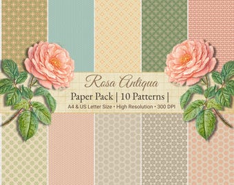 Rosa Antiqua Digital Paper Pack - JPG-patronen voor ongewenste tijdschriften