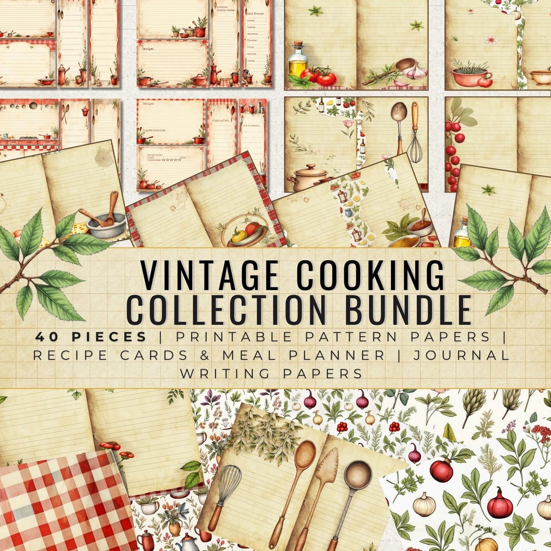 Vintage Cooking Junk Journal Kit | Printable Recipe Cards, Meal Planner ...