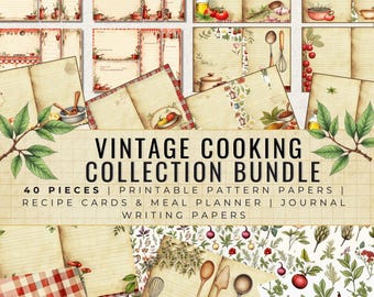 Vintage Cooking Junk Journal Kit | Printable Recipe Cards, Meal Planner (Digital Download)