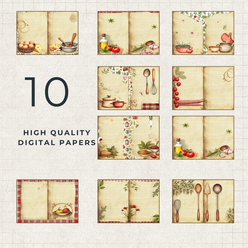 Vintage Cooking Junk Journal Kit | Printable Recipe Cards, Meal Planner ...