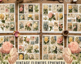 Vintage Botanical Flowers Ephemera Collage Sheets | Junk Journal Supplies (Digital Download)