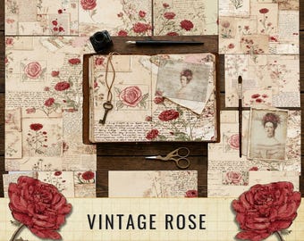 Vintage Rose Scrapbookpaper | Printable Junk Journal Pages | Shabby Chic Roses | Victorian Floral Digital Paper |