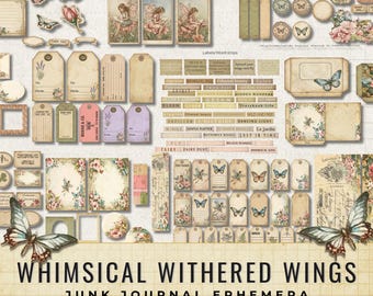 Whimsical Withered Wings Junk Journal Ephemera Kit | Vintage Butterfly Fussy Cuts (PDF)