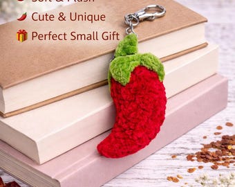 Llavero de pimiento picante de ganchillo hecho a mano – Bonito pimiento amigurumi – Abalorio de peluche para bolso – Llavero hecho a mano – Idea de regalo divertida