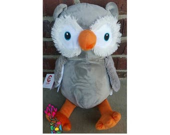 Cachorros de peluche personalizados con forma de animal - Búho - Gris - Bordado - Animales de peluche - Anuncio de nacimiento - Regalo para bebé - Animal personalizado