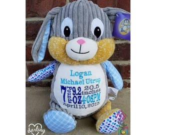 Peluche personalizado para bebé conejito - Bordado - Peluches - Anuncio de nacimiento - Regalo para bebé - Animal personalizado