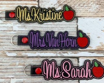 Llavero para maestro - Personalizado - Regalo para maestro - Llavero - Manzana - Bordado - Agradecimiento al maestro - Regalo de Navidad - Único