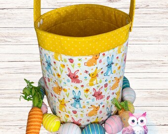 Cubo de Pascua acolchado - Cesta de Pascua - Pascua para niños - Cubo de Pascua de tela - Niño - Cesta de Pascua de conejito - Amarillo - Huevo de Pascua