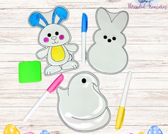 Muñecas de Pascua para borrar en seco - Muñecas para colorear - Colorear Pascua - Conejito - Pollito - Pascua - Cesta para rellenar