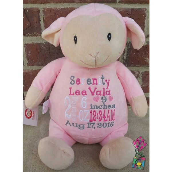 Personalized Animal Baby Cubbies - Lamb - Pink - Embroidered - Stuffed Animal - Birth Announcement - Baby Gift - Personalized Animal