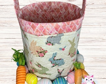 Cubo de Pascua acolchado - Cesta de Pascua - Pascua para niños - Cubo de Pascua de tela - Niña - Cesta de Pascua de conejito - Conejito floral - Huevo de Pascua