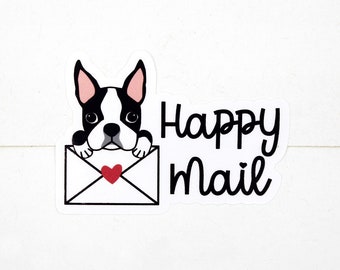 Boston Terrier Happy Mail Sticker, Cute Dog Mail Sticker, Envelope Heart Packaging, Mail Sticker, Etsy Shop, Thank You For Shopping Small