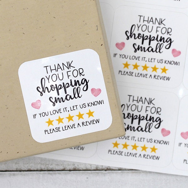 Thank You For Shopping Small Review Sticker, Customer Review Sticker, Leave a Review, 5 Stars, Etsy Shop Stickers, Small Business Handmade