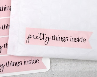 Pretty Things Inside Stickers, Pink Happy Mail Sticker, Thank You For Shopping Small Business, Etsy Sticker, Packaging Mail Shipping Sticker