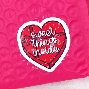 Naklejki Sweet Things Inside, Pudełko czekoladek na Walentynki, Naklejka Happy Mail, Naklejki z podziękowaniami, Wspieraj małe firmy, Kupuj w małych sklepach