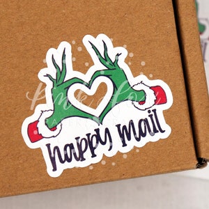 Grinch Herzhände, glücklicher Mail Aufkleber, Frohe Weihnachten Karte Aufkleber Aufkleber, Urlaub Small Business Geschenkverpackung, Etsy Small Shop Danke