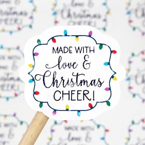Hecho con pegatinas de amor y alegría navideña, pegatina de agradecimiento de Navidad, suministros para pequeñas empresas, pegatinas de embalaje, pegatina de correo feliz
