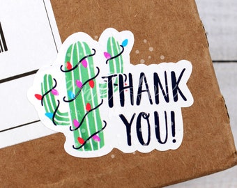 Cactus Christmas Tree Thank You Sticker, Christmas Holiday Sticker, Happy Mail Sticker, Small Shop Packaging, Supporting Small Business