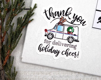 Holiday Mail Truck Stickers, Thank You Mail Carrier, Mailman, Post Office Sticker, Christmas Packaging Stickers, 2 Designs Included