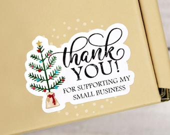 Thank You For Supporting My Small Business, Christmas Tree Holiday Happy Mail Sticker, Etsy Small Shop Sticker, Thank You Business Packaging