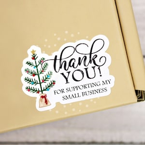 Obrigado por apoiar minha pequena empresa, adesivo de correio feliz para árvore de Natal, adesivo para pequenas lojas Etsy, embalagem de agradecimento para empresas