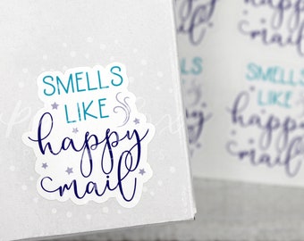 Smells Like Happy Mail Stickers, Small Business Stickers, Essential Oil Stickers, Candle Wax Melt Stickers, Thank You For Shopping Small