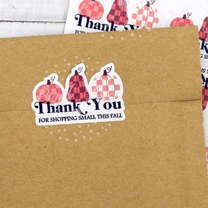 Thank You For Shopping Small This Fall, Pumpkin Happy Mail Stickers, Checkered Pumpkins, Fall Autumn Stickers, Small Business Packaging