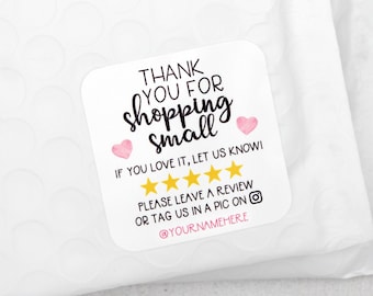 Thank You For Shopping Small Etsy Shop Review, Tag Us on Instagram Sticker, Small Business Handmade Sticker, Envelope Seal, Leave a Review