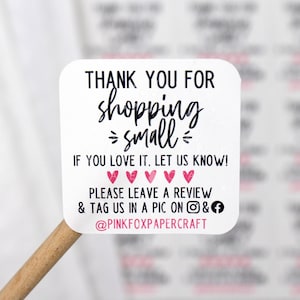 Gracias por comprar una reseña de una pequeña tienda de Etsy, etiquetarnos en una pegatina de Instagram, una pegatina hecha a mano para pequeñas empresas, un sello de sobre, dejar una reseña