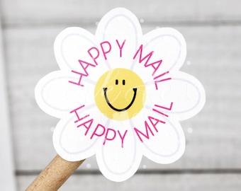 Daisy Smiley Face Happy Mail Stickers, Groovy Flower Shipping Sticker, Your Purchase Made My Day Stickers, Thank You For Shopping Small