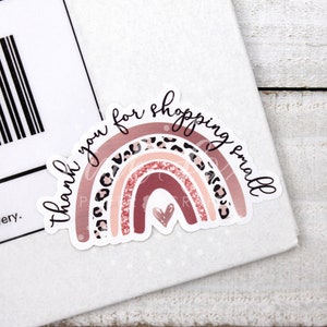 Pink Leopard Thank You For Shopping Small Rainbow Stickers, Happy Mail Stickers, Supporting Small Business Sticker, Etsy Shop Small Business