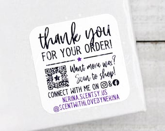 Thank You for Your Order, QR Code Scan to Shop, Candle Wax Melt Stickers, Social Media Small Business Stickers, Thank You For Shopping Small