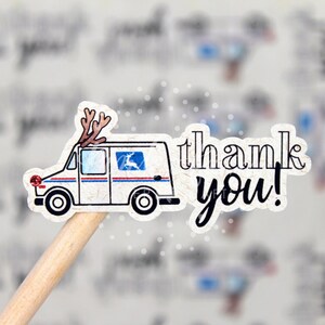 Naklejki USPS z podziękowaniami świątecznymi, listonosz, listonosz, naklejka pocztowa, ciężarówka pocztowa, naklejki na opakowania świąteczne, sklep dla małych firm
