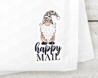 Leopard Gnome Happy Mail Sticker, Thank You Gnome, Thank You For Shopping Small, Holiday Gnome Stickers, Supporting Small Business Packaging