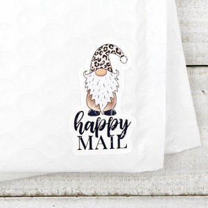 Leopard Gnome Happy Mail Sticker, Thank You Gnome, Thank You For Shopping Small, Holiday Gnome Stickers, Supporting Small Business Packaging
