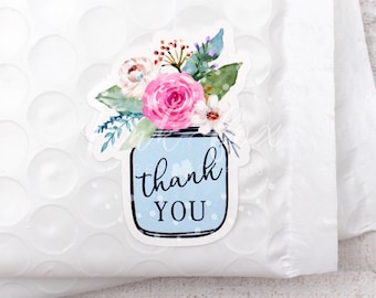Thank You Flowers Stickers, Mason Jar Spring Flowers Thank You Sticker, Thank You For Shopping Small, Support Small Business Package Labels