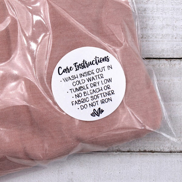 Care Instructions Stickers, T-Shirt Washing Care Stickers, Handmade Small Business Supplies, Clothing Packaging Labels, Etsy Shop Supplies