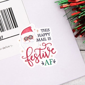 Deze Happy Mail is feestelijk AF-stickers, Merry Christmas-stickers, Happy Mail, stickerlabel kerstkaart, kerstcadeauverpakking, bedankt
