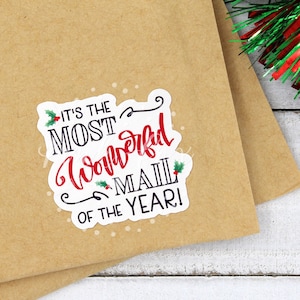 Het is de mooiste post van het jaar! Sticker Happy Mail kerstvakantie, bedankt voor het steunen van kleine bedrijven verpakkingssticker