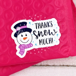 Bedankt Snow Much-stickers, sticker sneeuwpop bedankt, kleine zakelijke benodigdheden, verpakkingsstickers, Happy Mail, bedankt voor je aankoop