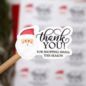 Kerstman bedankt dat je dit seizoen klein hebt gewinkeld, sticker Happy Mail kerstvakantie, sticker kleine winkel, ondersteuning kleine bedrijven, verpakking