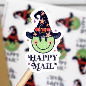 スマイリーウィッチのハッピーメールステッカー、ハロウィンステッカー、サンキューステッカー、ご注文ありがとうございます、中小企業向けサンキューステッカー