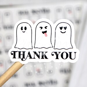 Pegatina de agradecimiento de fantasmas sonrientes, pegatina de otoño de Halloween, pegatina de correo feliz, gracias por su pedido, pegatinas de agradecimiento para pequeñas empresas