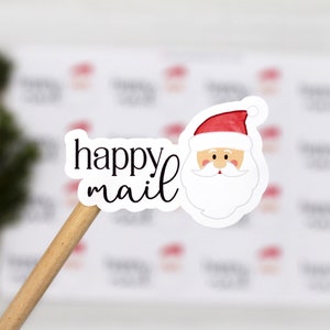 Naklejki pocztowe Santa Happy Mail, naklejki na kartki świąteczne, opakowania na święta dla małych firm, podziękowania dla małych sklepów Etsy